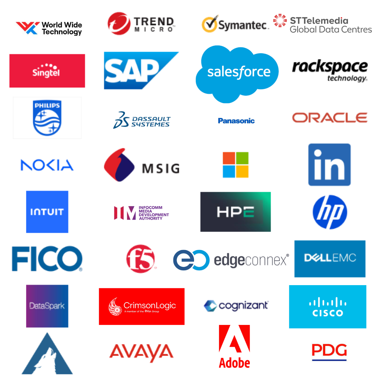 Companies including Salesforce, SAP, Cisco, Oracle, Microsoft, Adobe, Nokia, Singtel and more